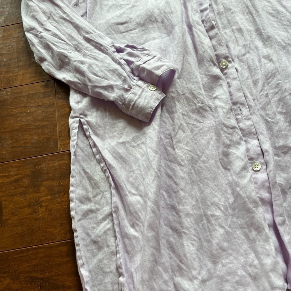 J.Jill Love Linen 100% Linen Purple Long Length Button Down Long Sleeve Size M - Picture 2 of 9